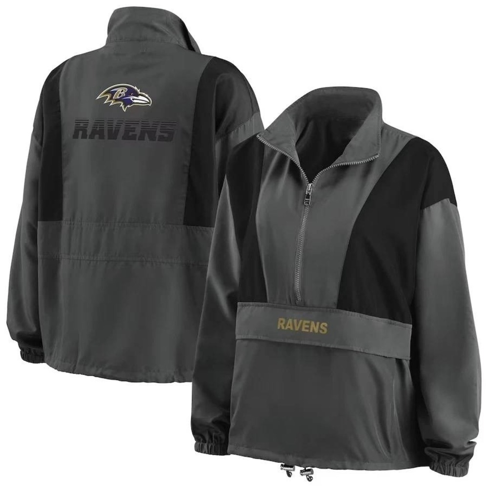 Baltimore Ravens Pullover Jacket Windbreaker Gray Black Football‎ Womens XL NWT